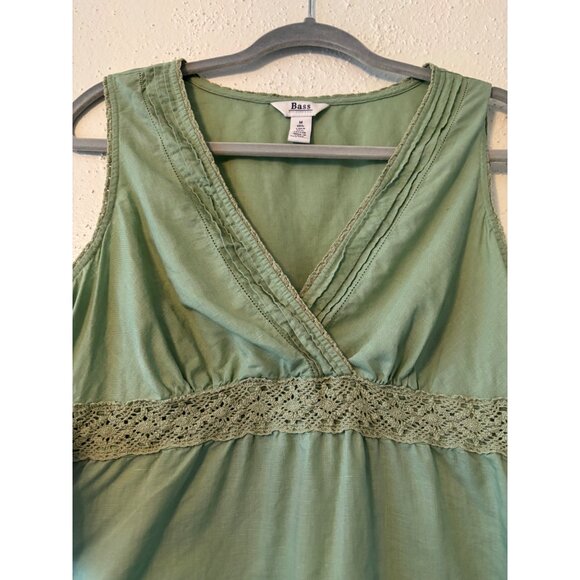 Bass Womens Empire Green Sleeveless Linen Cotton Top Size M Y2K VTG - Picture 9 of 9